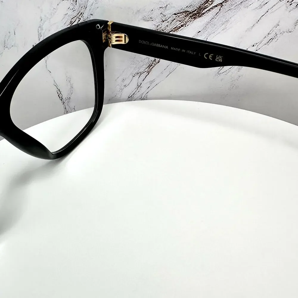 New Dolce&Gabbana Eyeglasses Black Square Gold Metal 55-18-145mm Glasses Frames - Picture 10 of 16